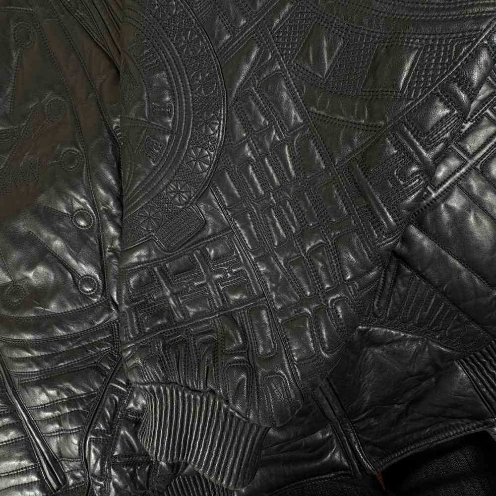 Vintage Pelle Pelle Marc Buchanan Embossed Leather Bomber Jacket 56‎ Y2K - Picture 8 of 16